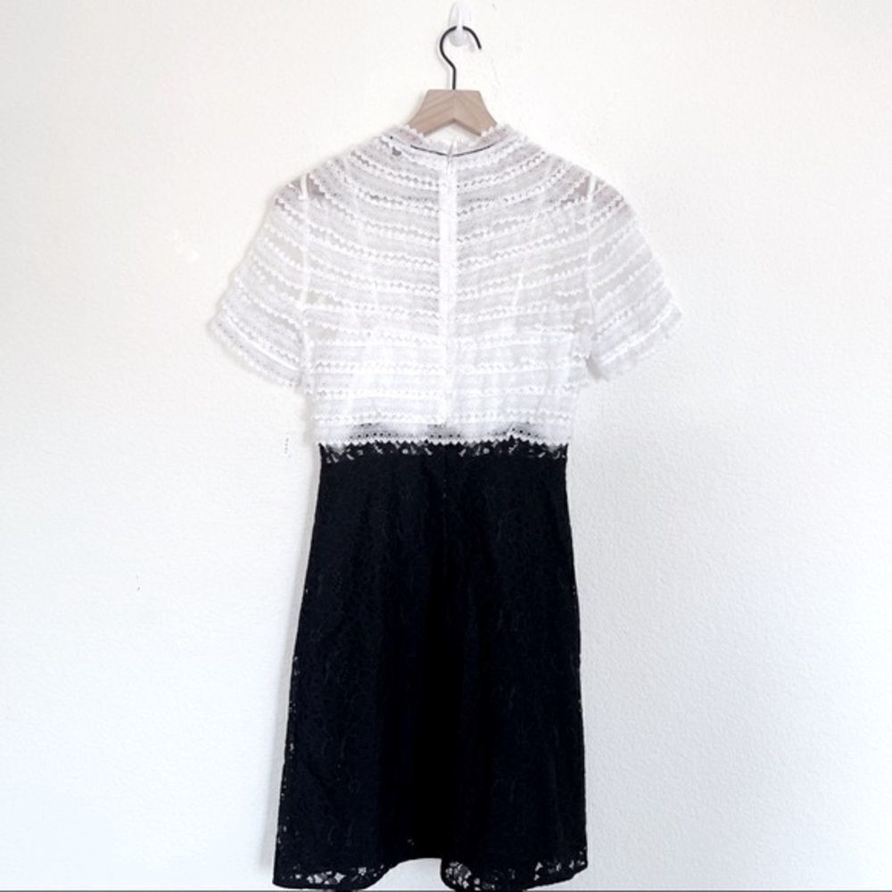 Sandro Helsinki White Black Two Tone Lace Neck Tie Mini Dress XS - Picture 2 of 12